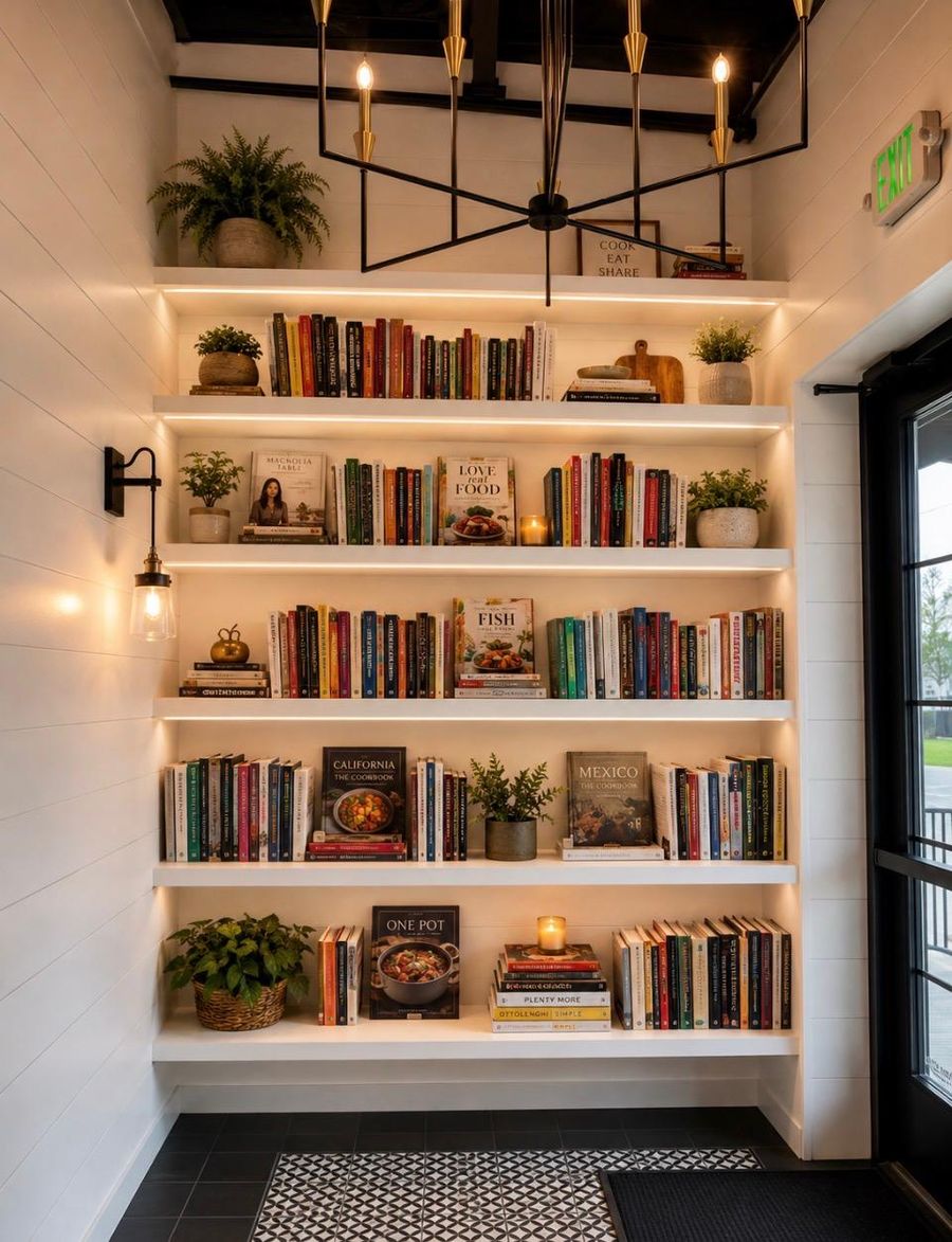 The Cookbook Shelves — buttermilk cafe interior design by Simoni Santamarina Studio