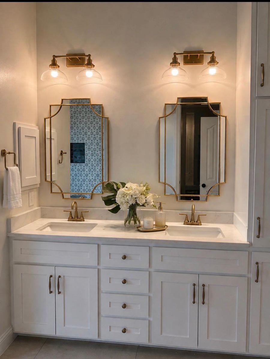 Twin Brass Vanities — detail interior design by Simoni Santamarina Studio